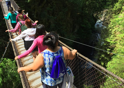 People walking on a suspension bridge